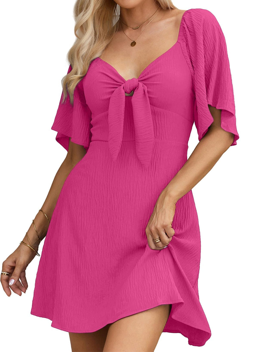 Dokotoo Dresses for Women 2026 Casual Summer Elegant Bow Tie Mini Dress Casual Trendy Outfits for Women