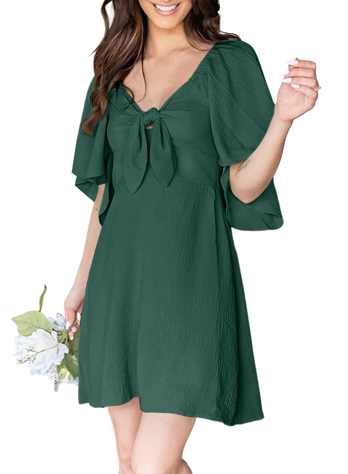 Dokotoo Dresses for Women 2026 Casual Summer Elegant Bow Tie Mini Dress Casual Trendy Outfits for Women