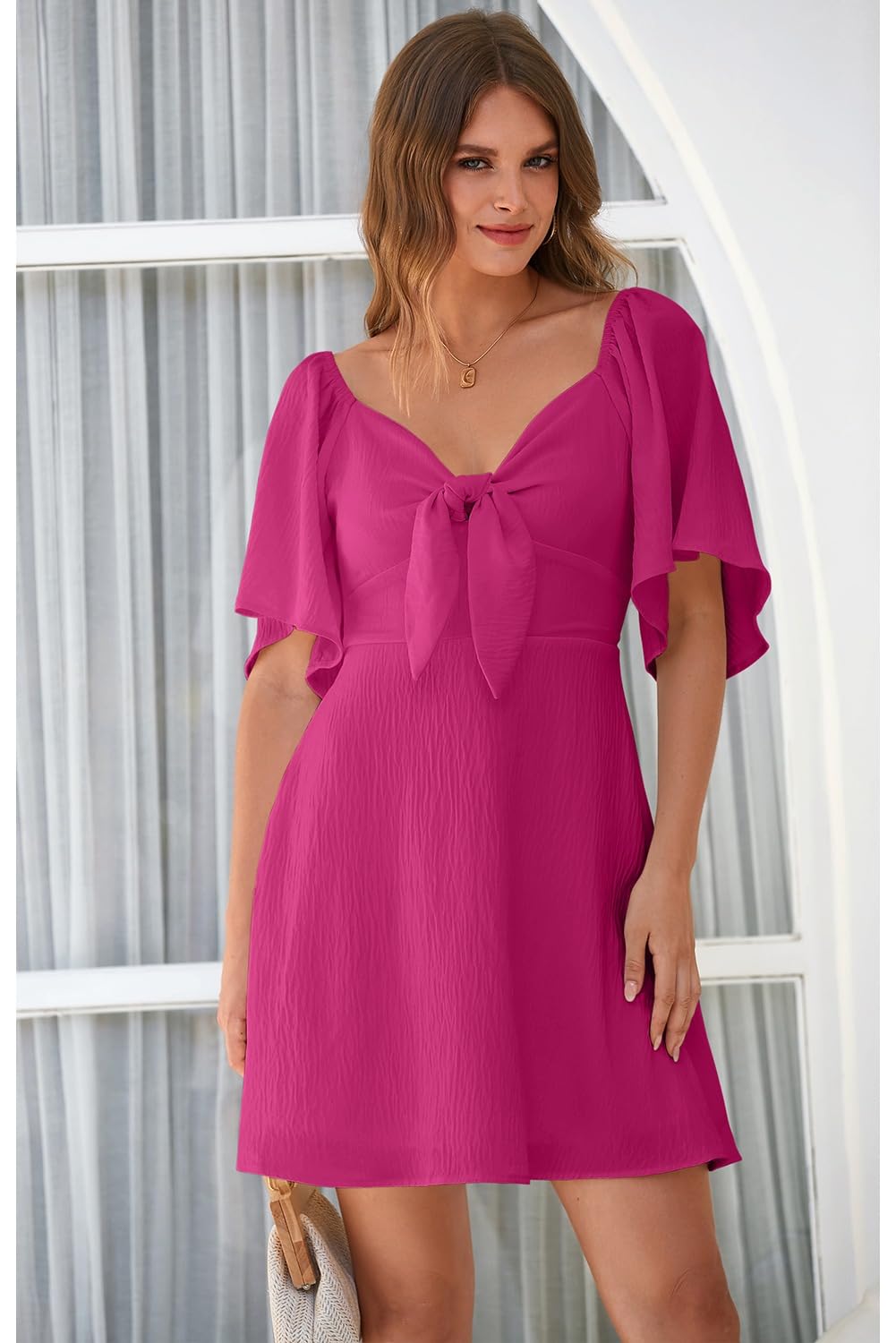 Dokotoo Dresses for Women 2026 Casual Summer Elegant Bow Tie Mini Dress Casual Trendy Outfits for Women