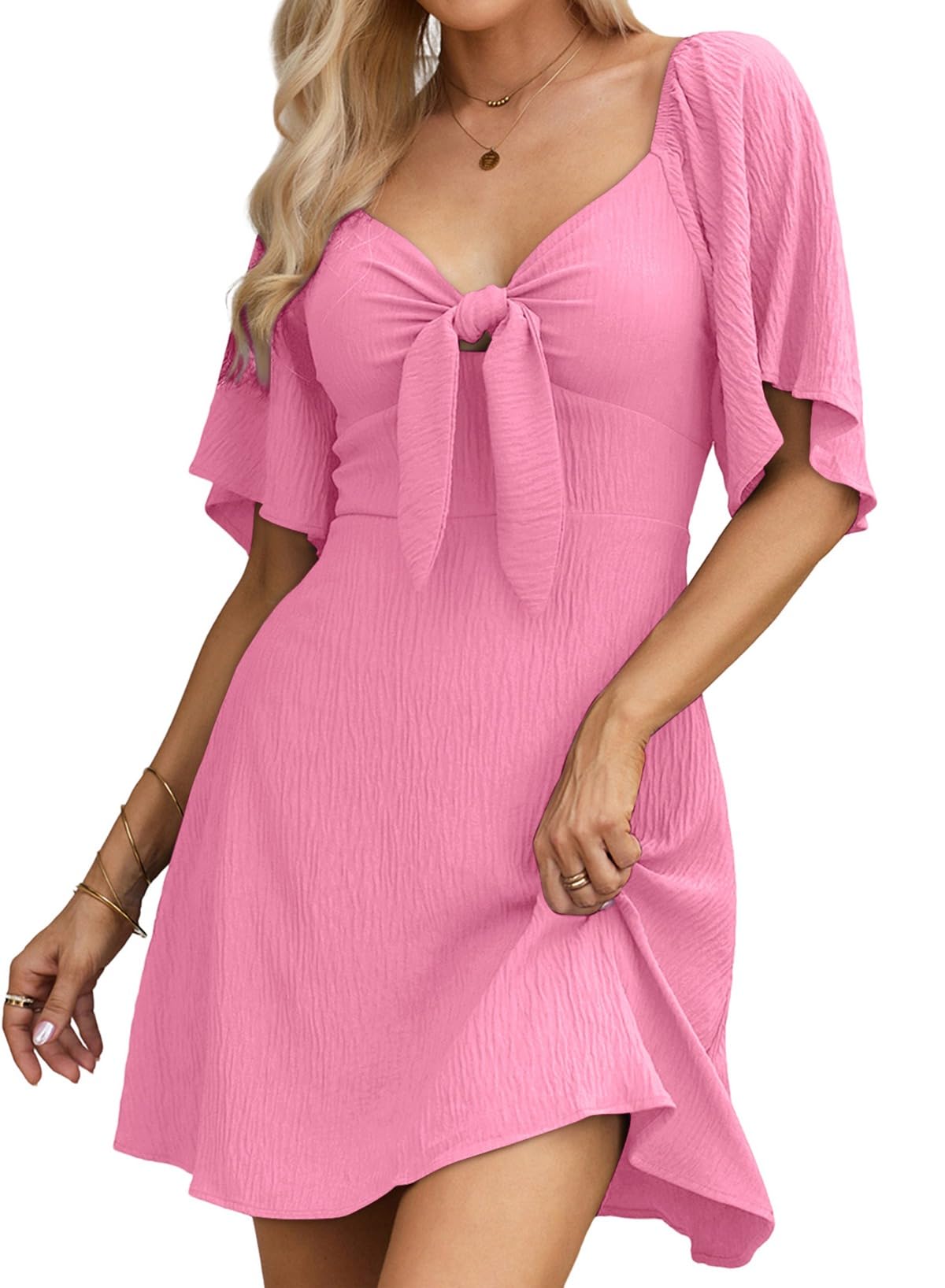 Dokotoo Dresses for Women 2026 Casual Summer Elegant Bow Tie Mini Dress Casual Trendy Outfits for Women