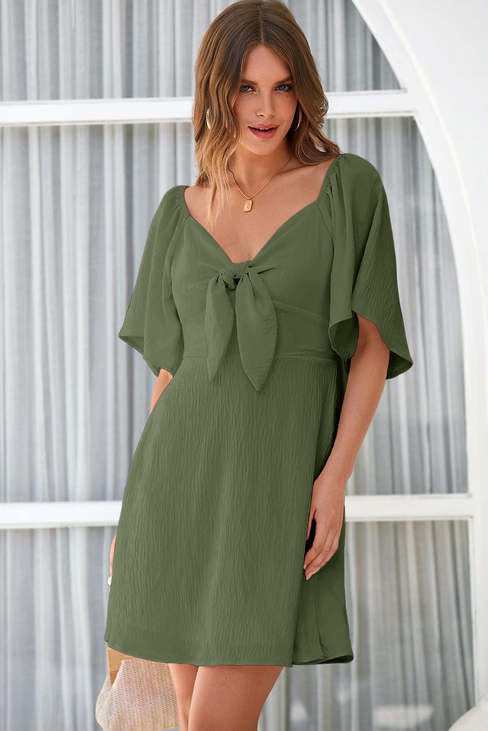 Dokotoo Dresses for Women 2026 Casual Summer Elegant Bow Tie Mini Dress Casual Trendy Outfits for Women