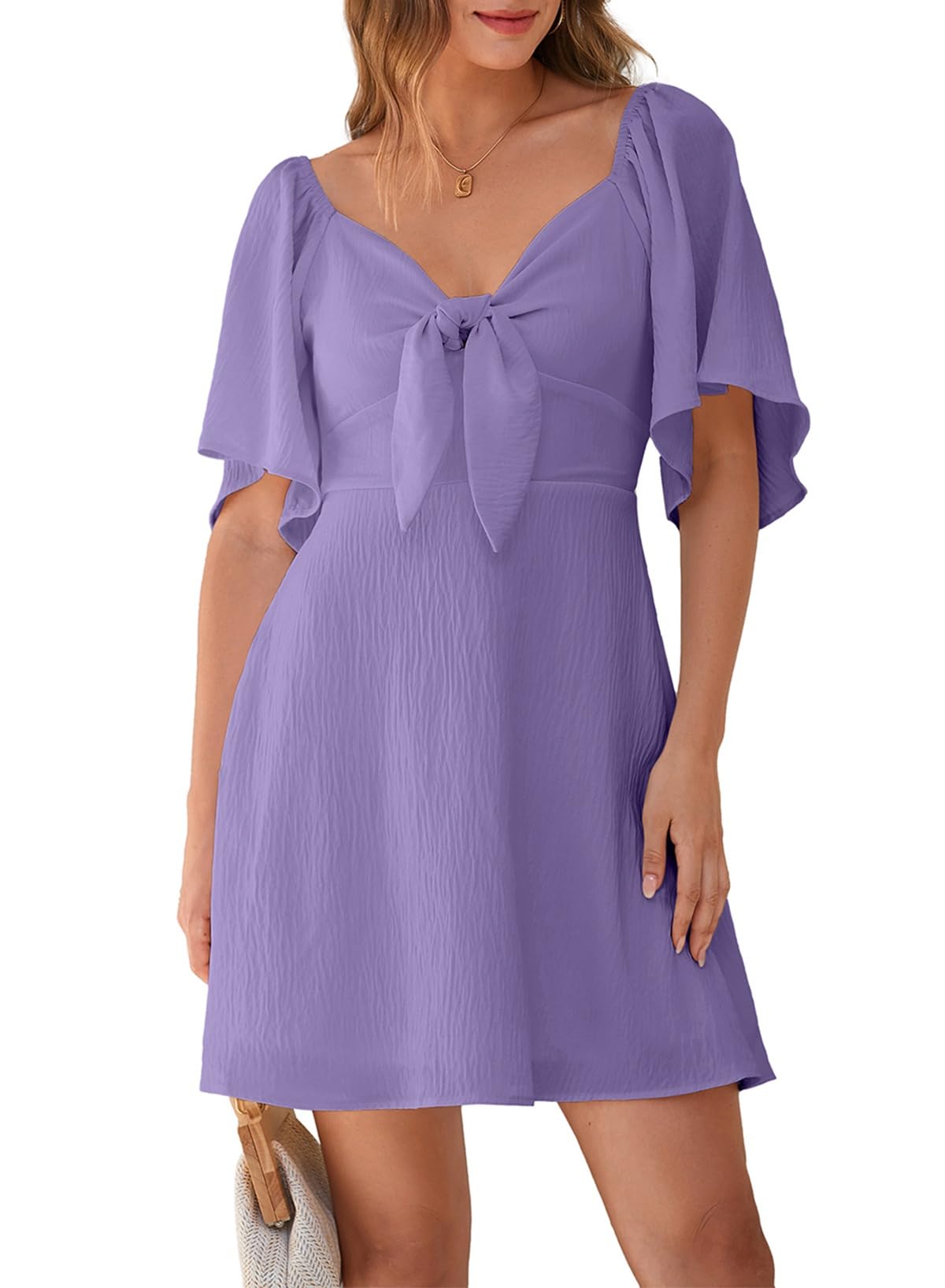 Dokotoo Dresses for Women 2026 Casual Summer Elegant Bow Tie Mini Dress Casual Trendy Outfits for Women