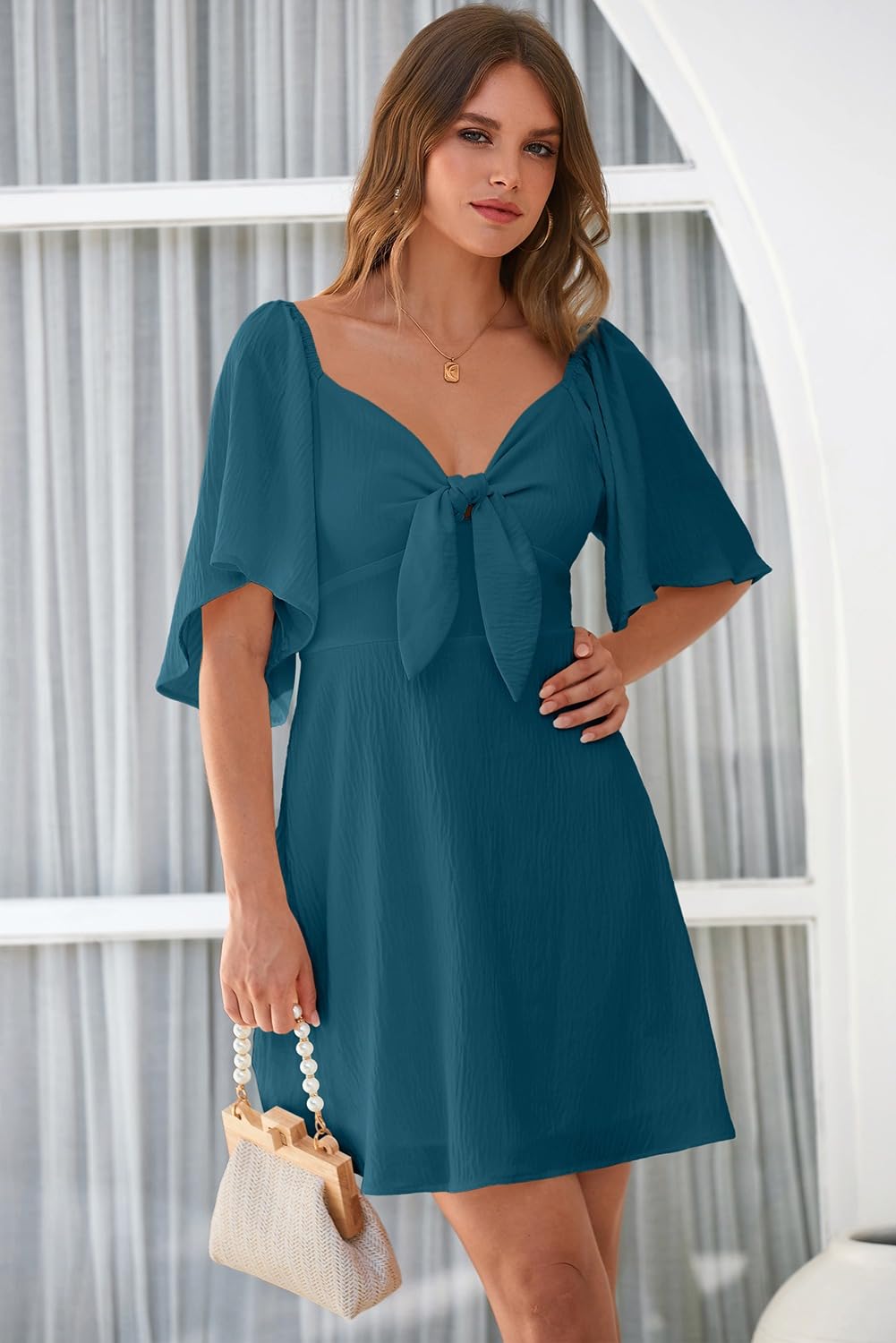 Dokotoo Dresses for Women 2026 Casual Summer Elegant Bow Tie Mini Dress Casual Trendy Outfits for Women