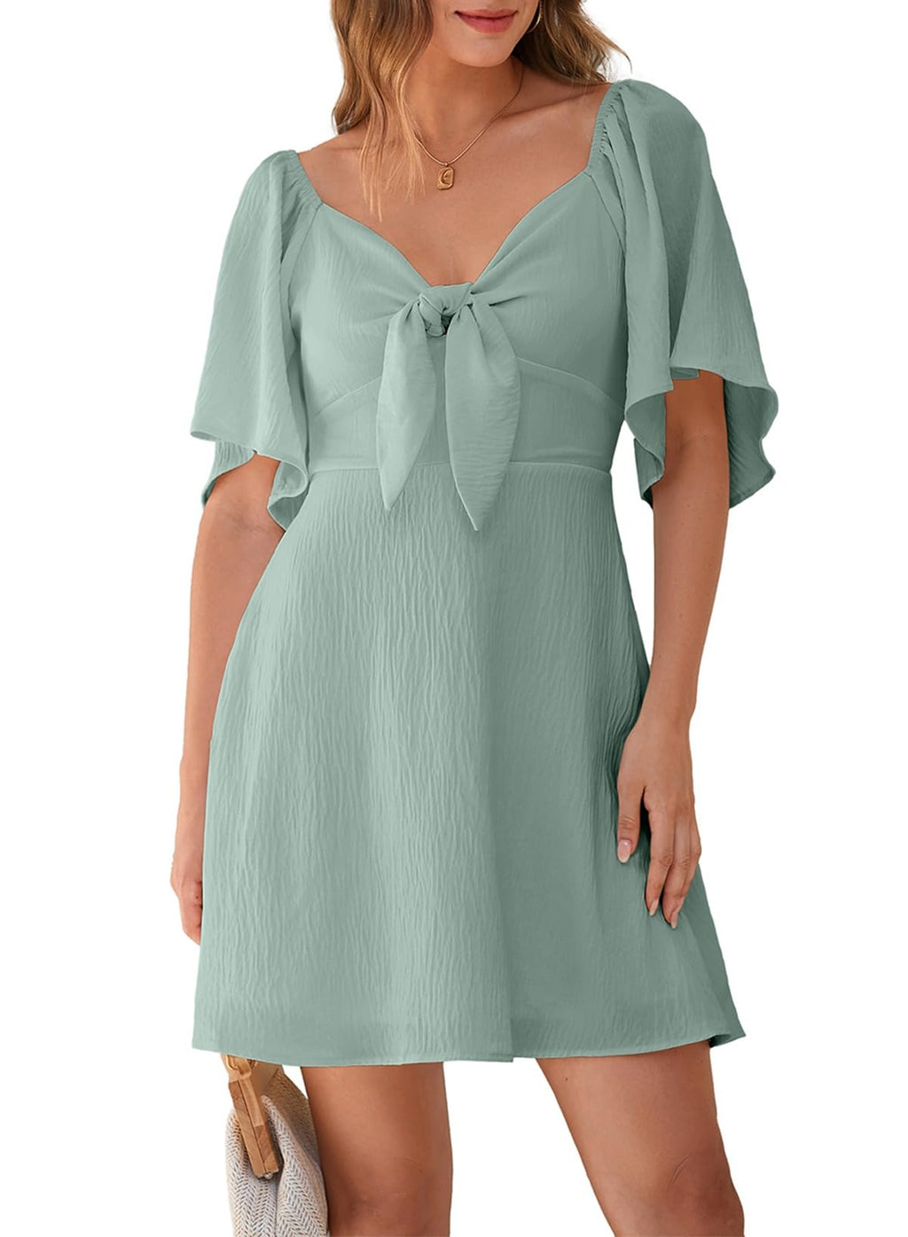 Dokotoo Dresses for Women 2026 Casual Summer Elegant Bow Tie Mini Dress Casual Trendy Outfits for Women