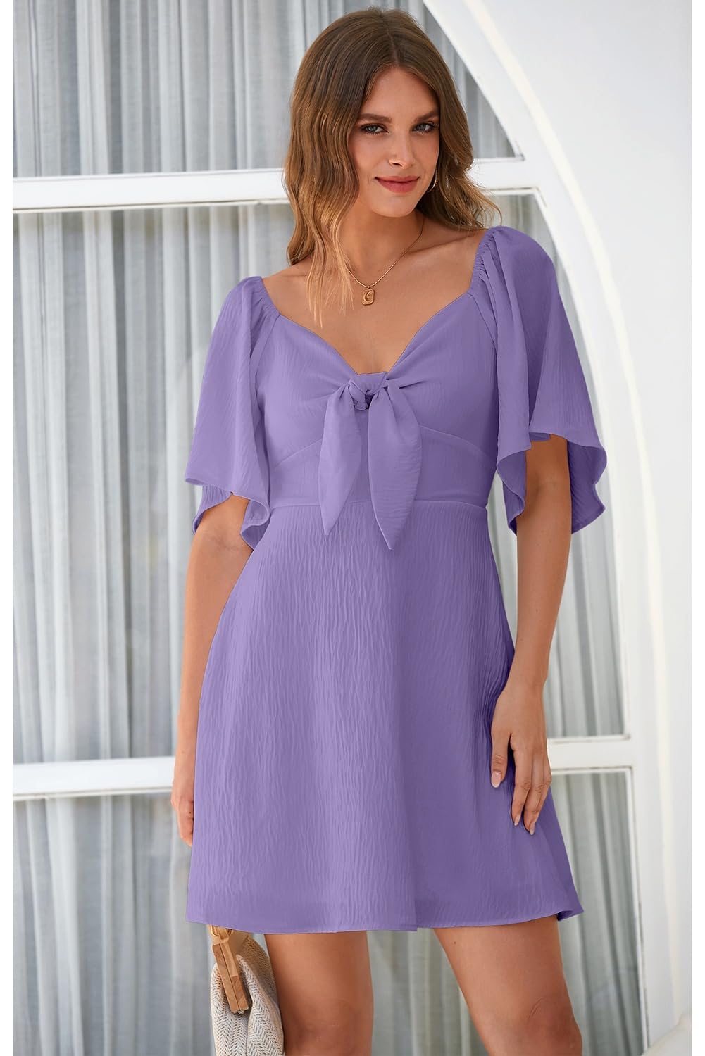 Dokotoo Dresses for Women 2026 Casual Summer Elegant Bow Tie Mini Dress Casual Trendy Outfits for Women