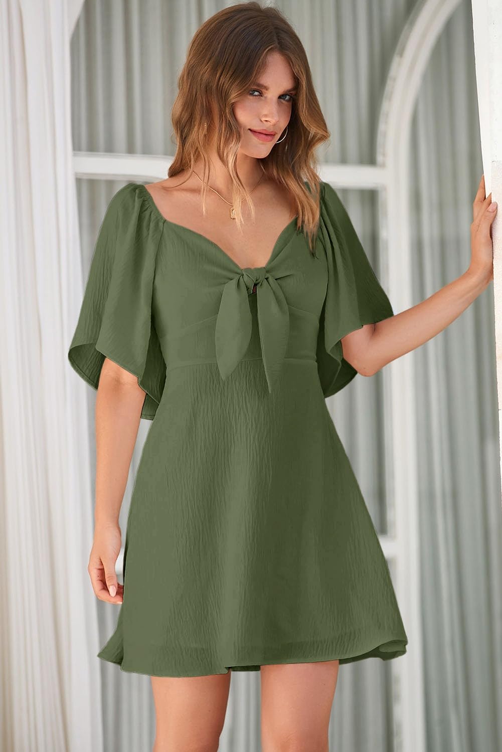 Dokotoo Dresses for Women 2026 Casual Summer Elegant Bow Tie Mini Dress Casual Trendy Outfits for Women