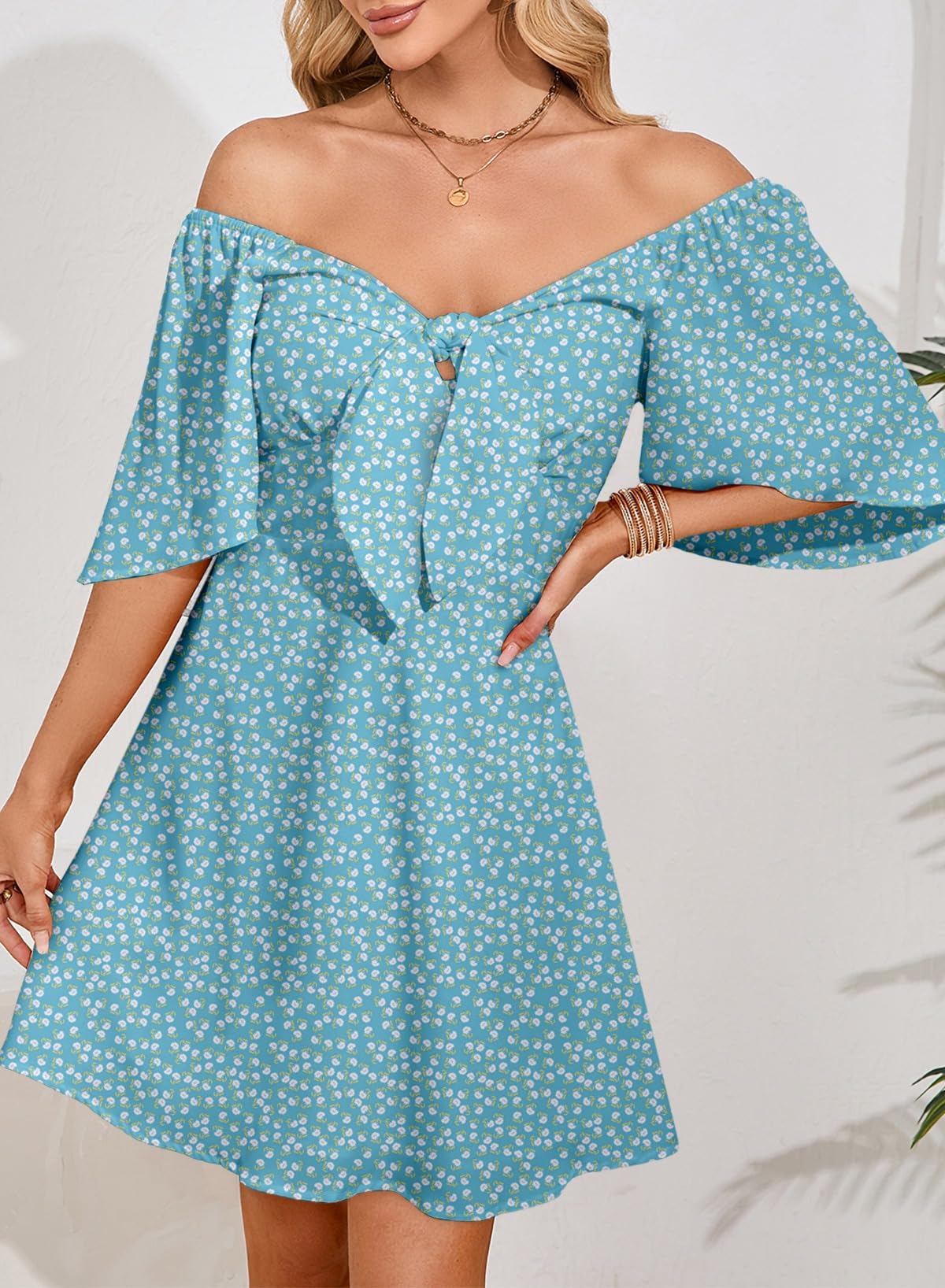 Dokotoo Dresses for Women 2026 Casual Summer Elegant Bow Tie Mini Dress Casual Trendy Outfits for Women