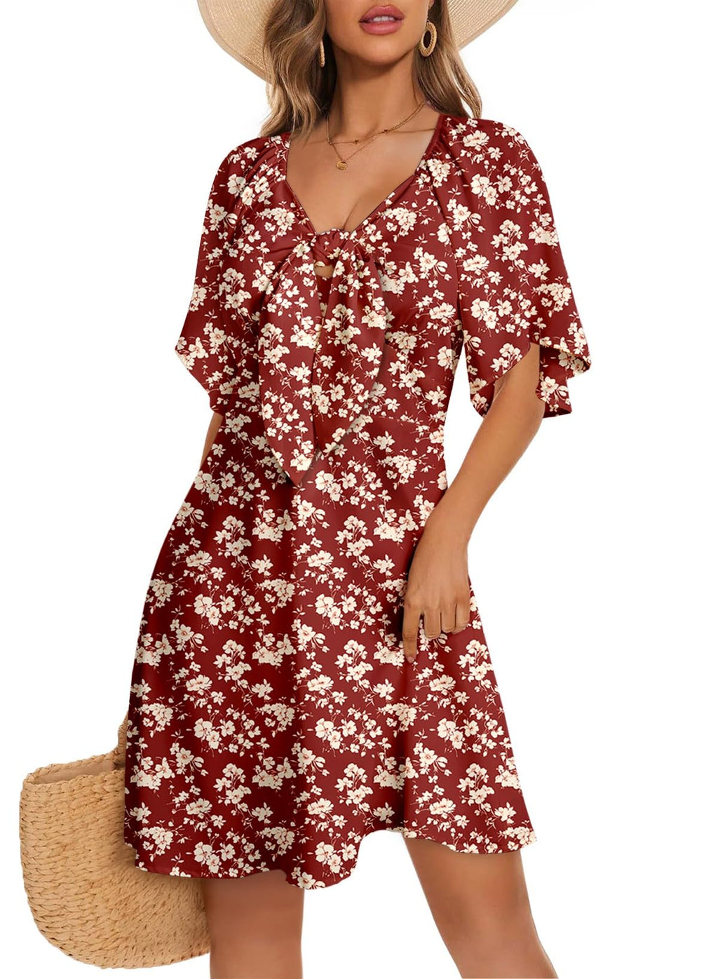 Dokotoo Dresses for Women 2026 Casual Summer Elegant Bow Tie Mini Dress Casual Trendy Outfits for Women