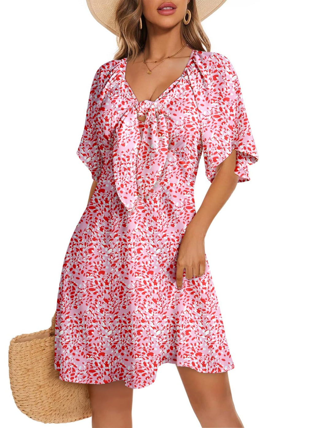 Dokotoo Dresses for Women 2026 Casual Summer Elegant Bow Tie Mini Dress Casual Trendy Outfits for Women