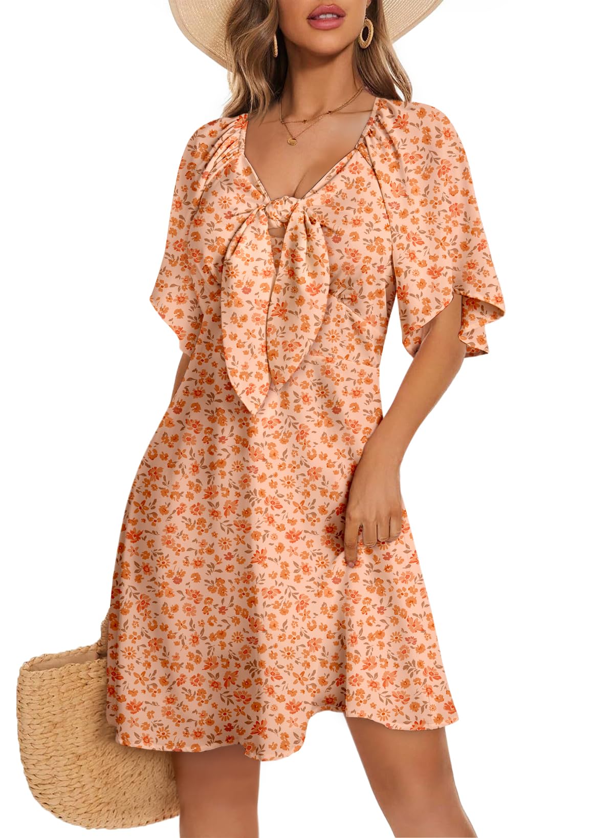 Dokotoo Dresses for Women 2026 Casual Summer Elegant Bow Tie Mini Dress Casual Trendy Outfits for Women