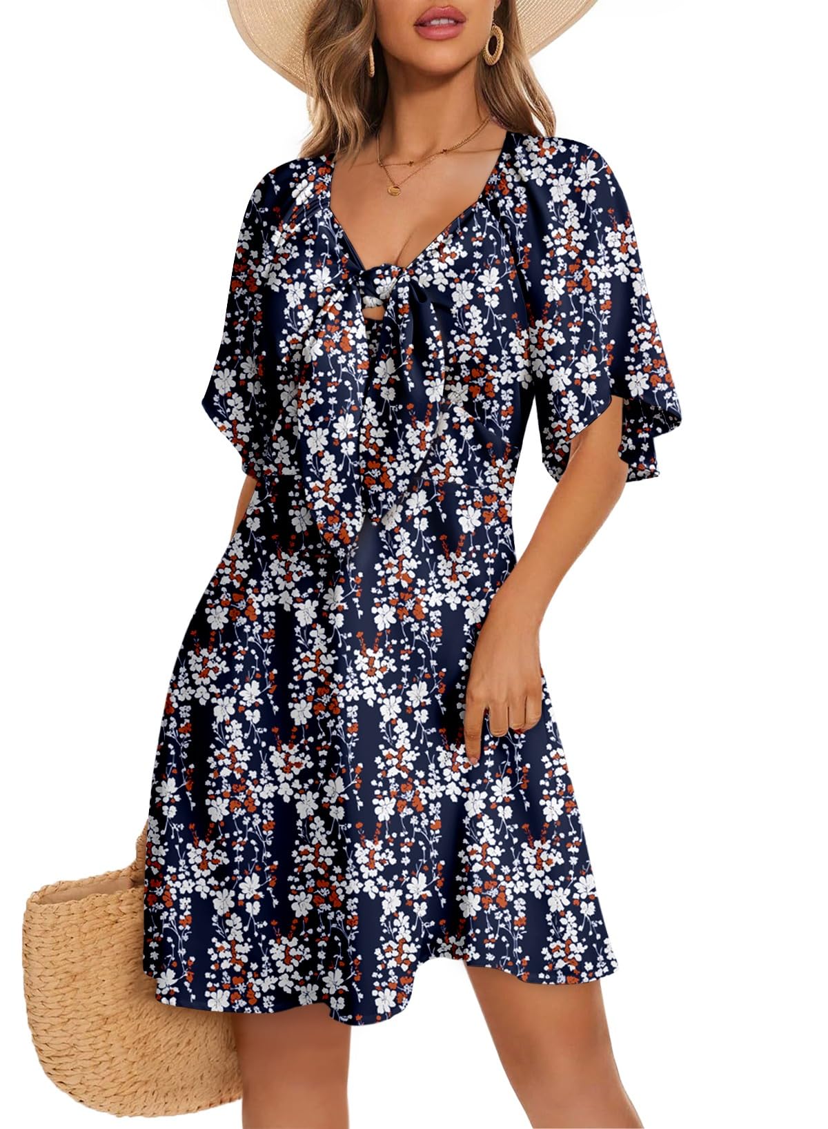 Dokotoo Dresses for Women 2026 Casual Summer Elegant Bow Tie Mini Dress Casual Trendy Outfits for Women