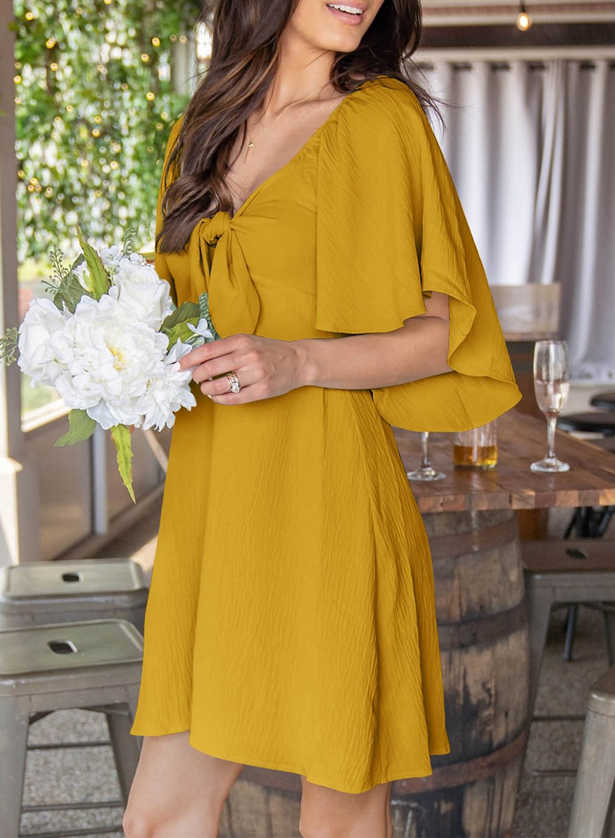 Dokotoo Dresses for Women 2026 Casual Summer Elegant Bow Tie Mini Dress Casual Trendy Outfits for Women