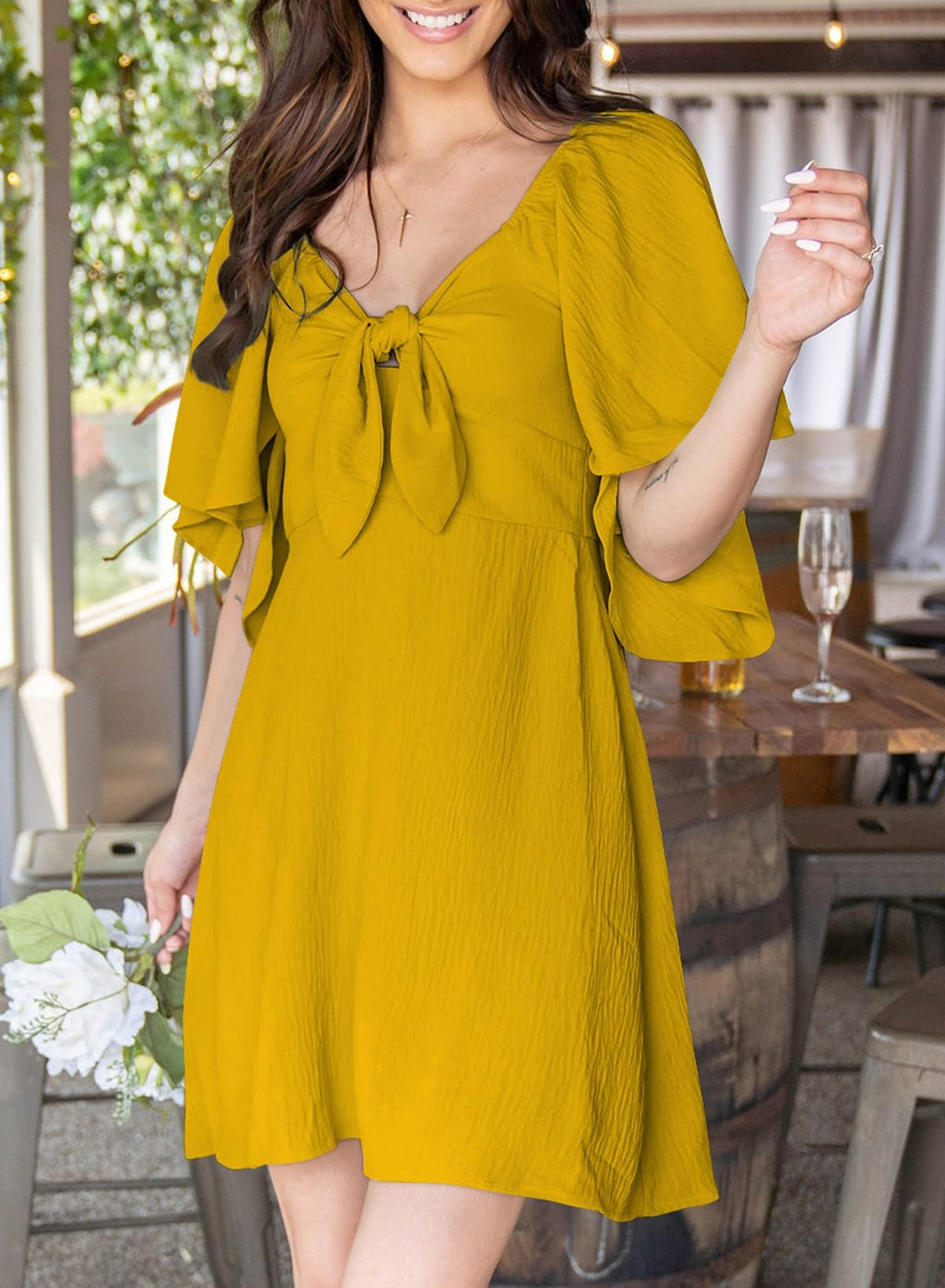 Dokotoo Dresses for Women 2026 Casual Summer Elegant Bow Tie Mini Dress Casual Trendy Outfits for Women