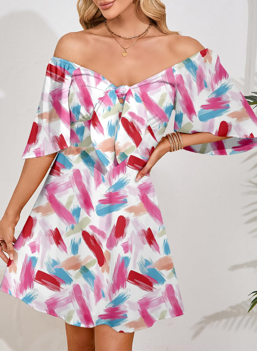 Dokotoo Dresses for Women 2026 Casual Summer Elegant Bow Tie Mini Dress Casual Trendy Outfits for Women