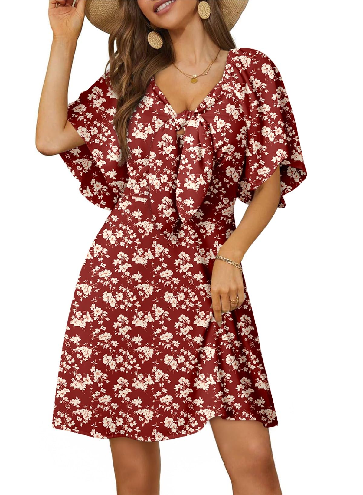 Dokotoo Dresses for Women 2026 Casual Summer Elegant Bow Tie Mini Dress Casual Trendy Outfits for Women