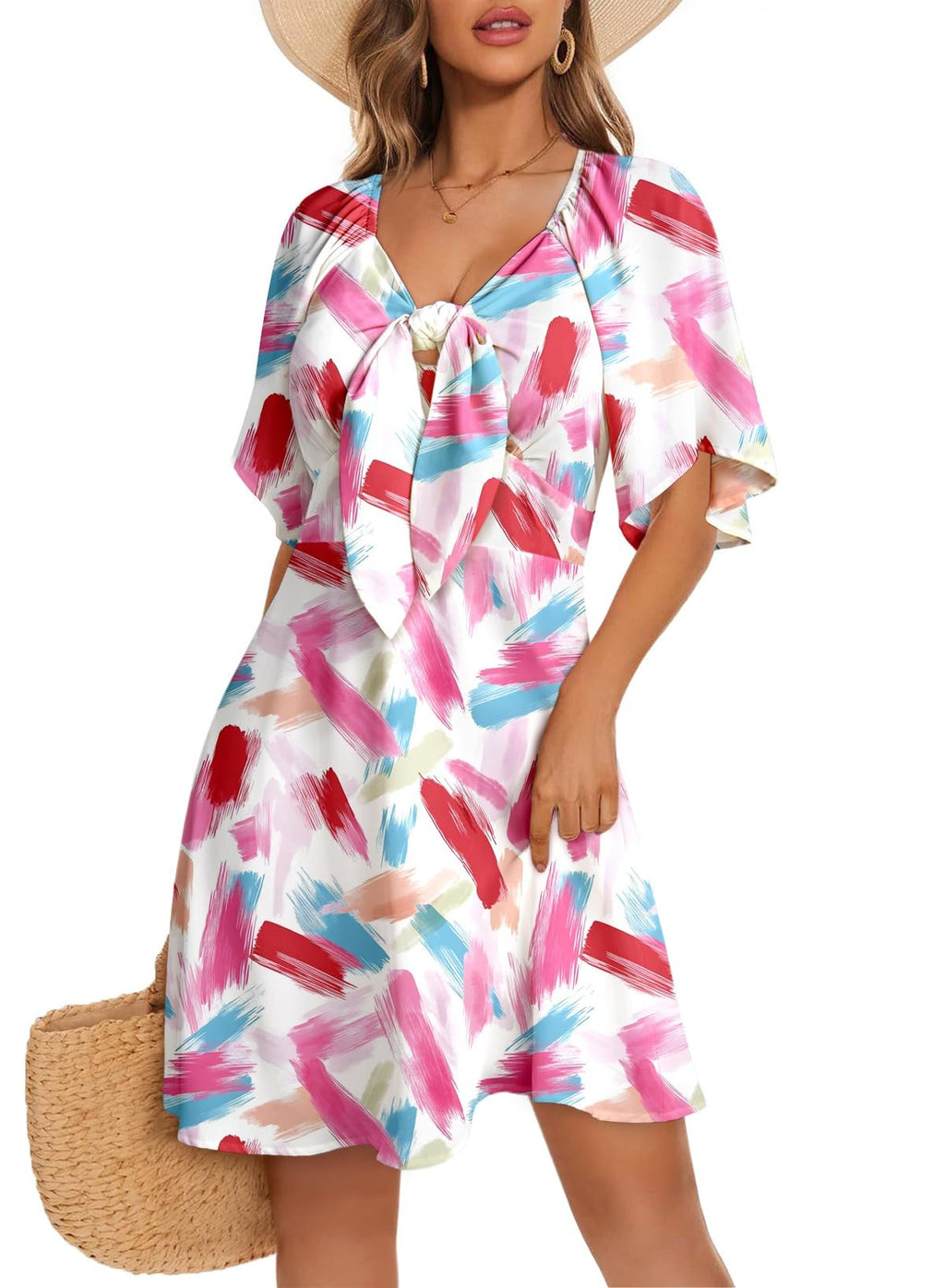 Dokotoo Dresses for Women 2026 Casual Summer Elegant Bow Tie Mini Dress Casual Trendy Outfits for Women