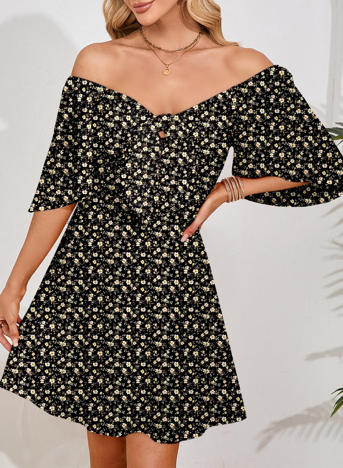 Dokotoo Dresses for Women 2026 Casual Summer Elegant Bow Tie Mini Dress Casual Trendy Outfits for Women