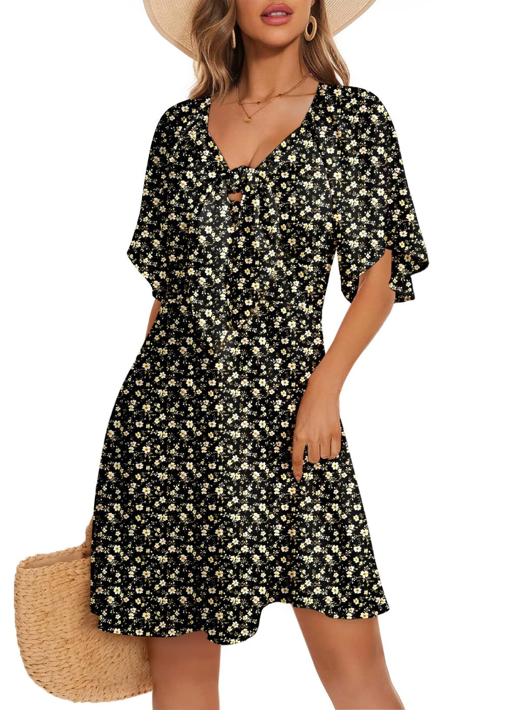 Dokotoo Dresses for Women 2026 Casual Summer Elegant Bow Tie Mini Dress Casual Trendy Outfits for Women