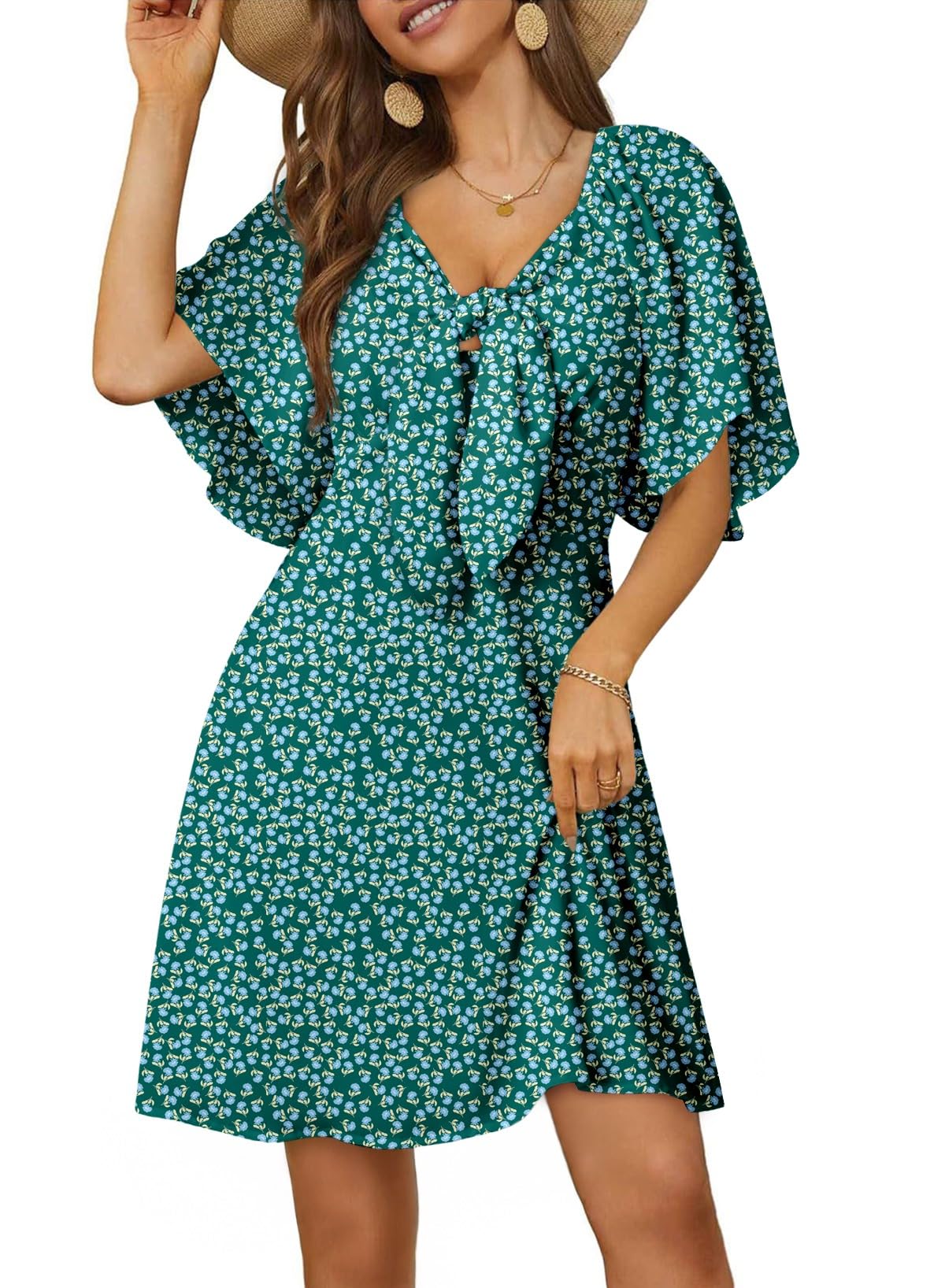 Dokotoo Dresses for Women 2026 Casual Summer Elegant Bow Tie Mini Dress Casual Trendy Outfits for Women