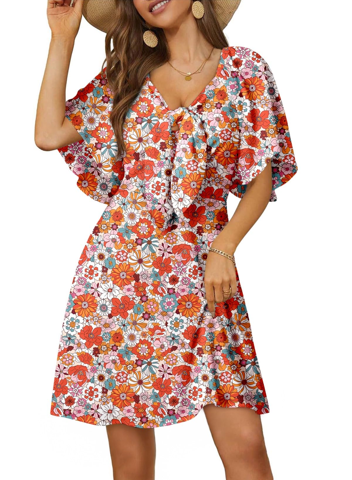 Dokotoo Dresses for Women 2026 Casual Summer Elegant Bow Tie Mini Dress Casual Trendy Outfits for Women