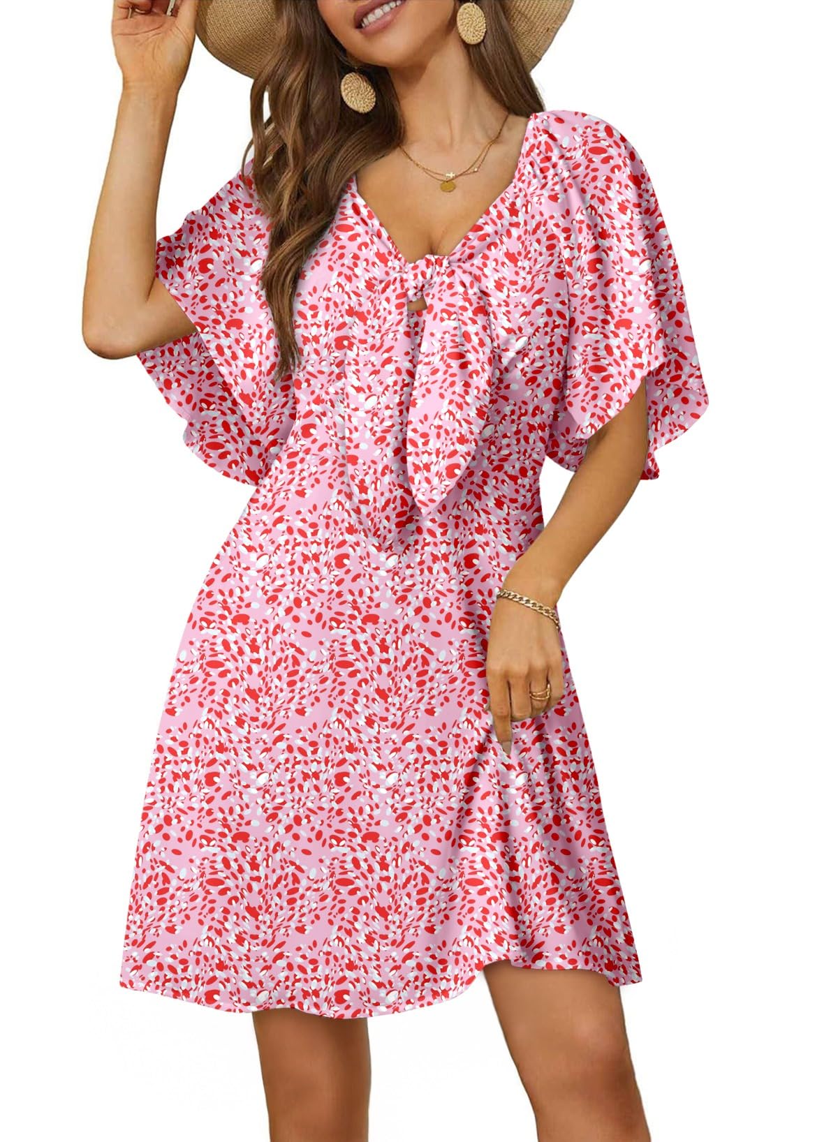 Dokotoo Dresses for Women 2026 Casual Summer Elegant Bow Tie Mini Dress Casual Trendy Outfits for Women