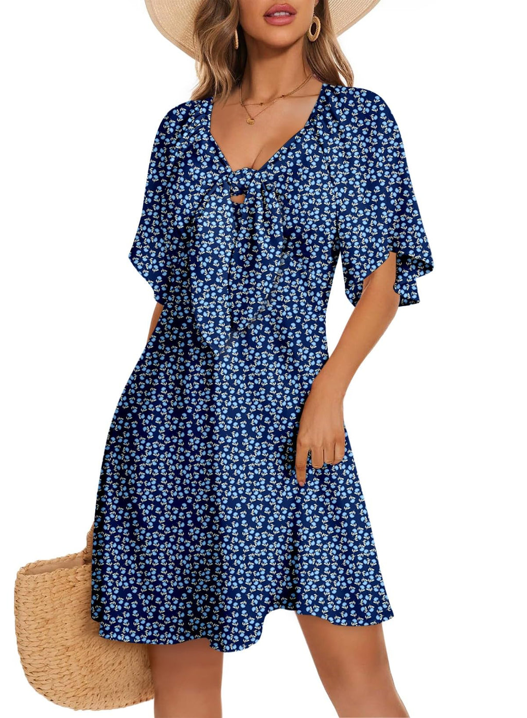 Dokotoo Dresses for Women 2026 Casual Summer Elegant Bow Tie Mini Dress Casual Trendy Outfits for Women