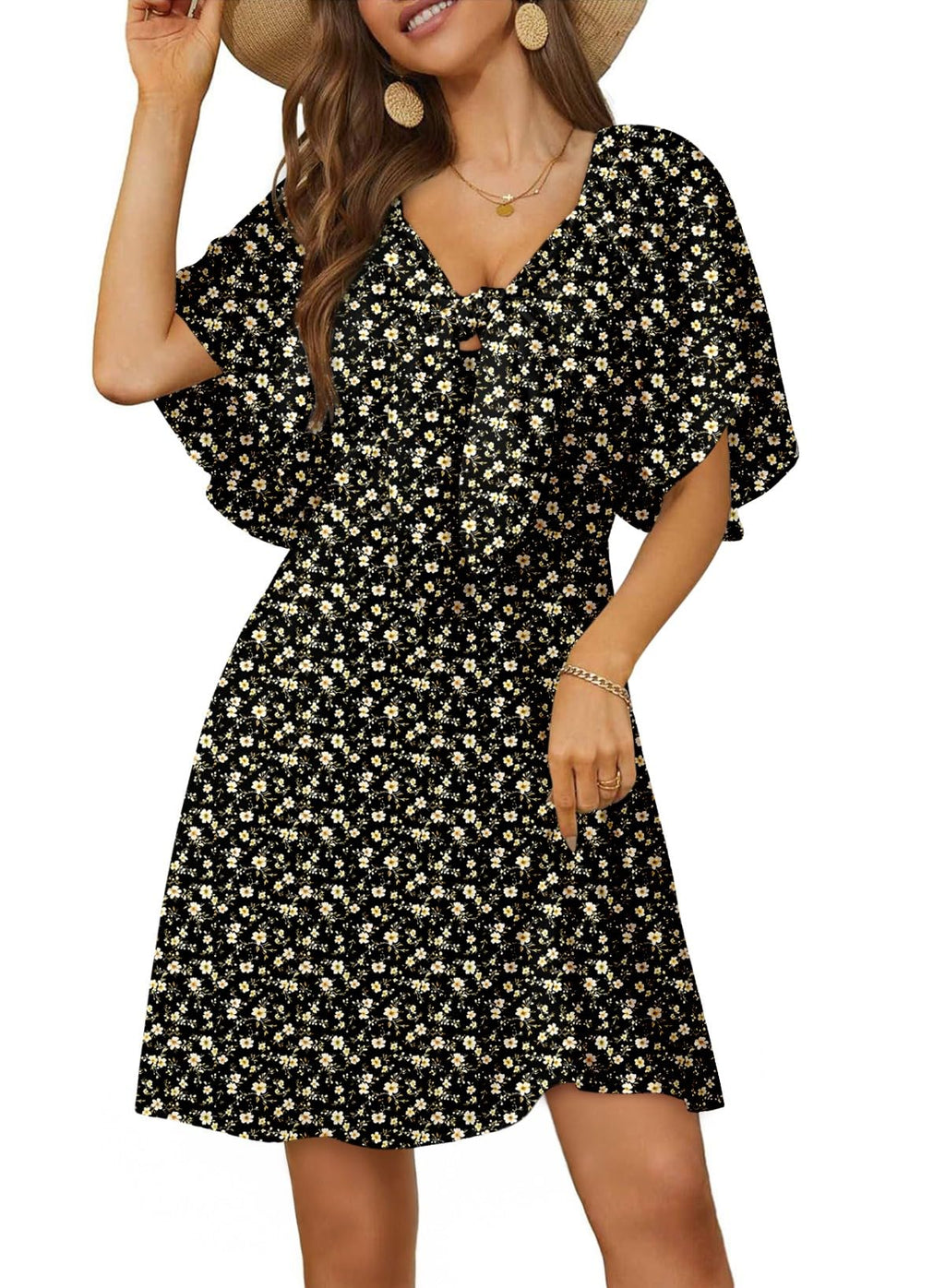 Dokotoo Dresses for Women 2026 Casual Summer Elegant Bow Tie Mini Dress Casual Trendy Outfits for Women