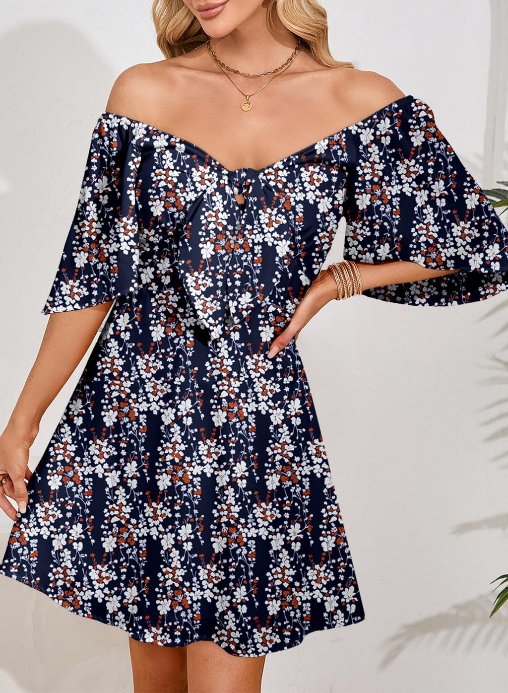 Dokotoo Dresses for Women 2026 Casual Summer Elegant Bow Tie Mini Dress Casual Trendy Outfits for Women