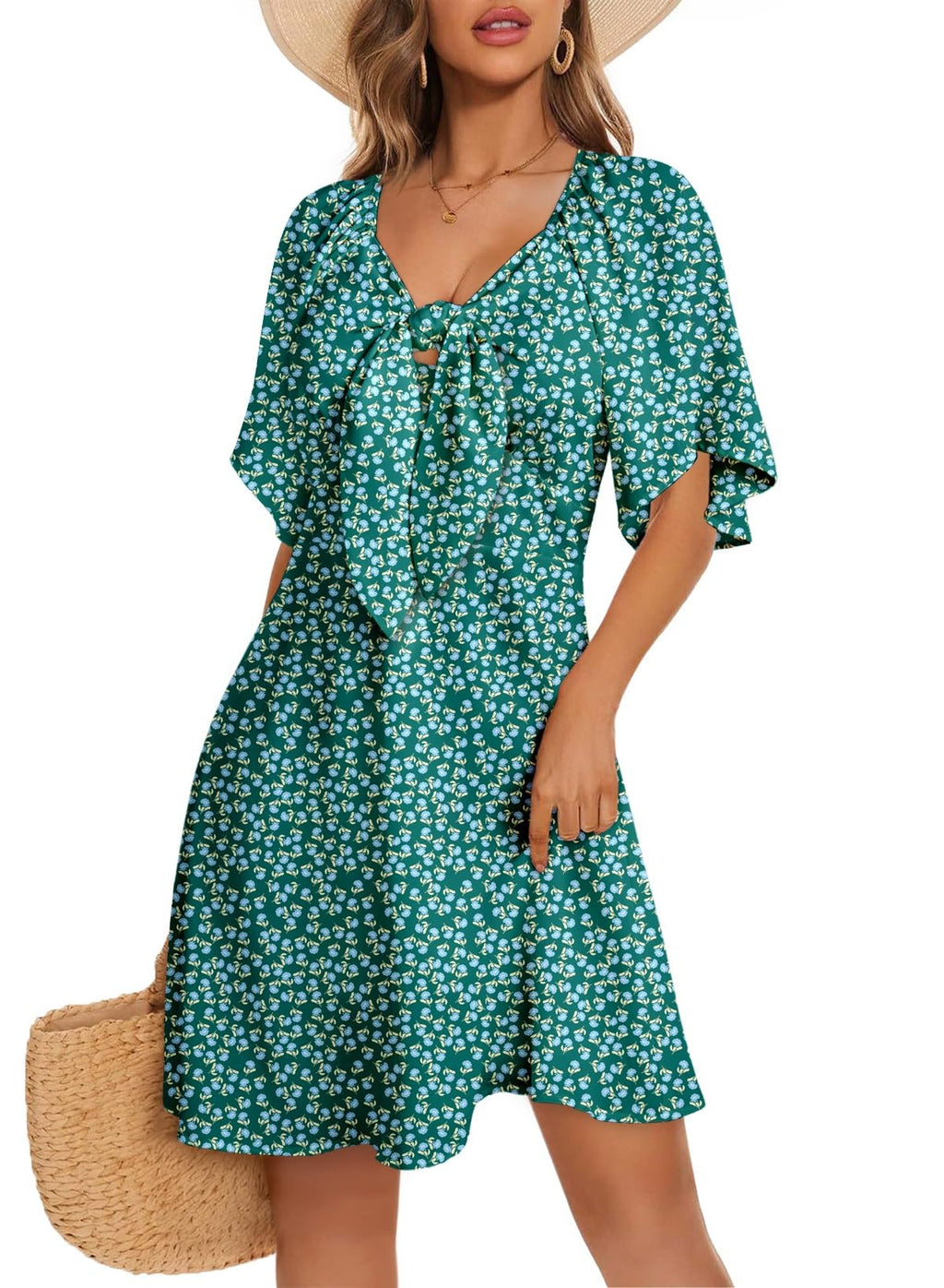 Dokotoo Dresses for Women 2026 Casual Summer Elegant Bow Tie Mini Dress Casual Trendy Outfits for Women