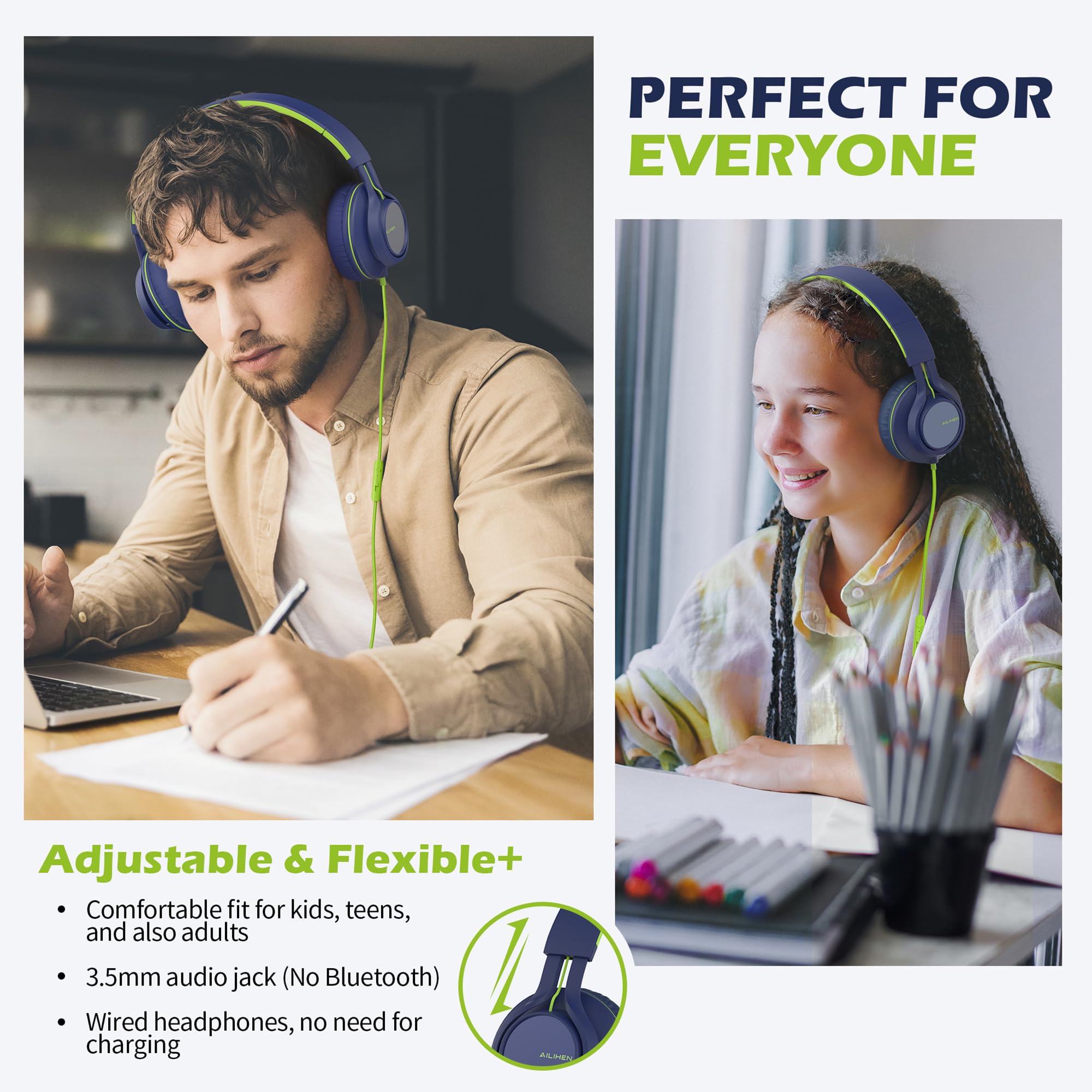 AILIHEN C8 Kids Headphones Wired, On-Ear Headphones with Microphone and Volume Control